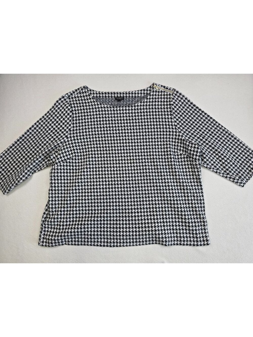 Talbots Womens Houndstooth 3/4 Sleeve Top 3X Gold Zipper Shoulder